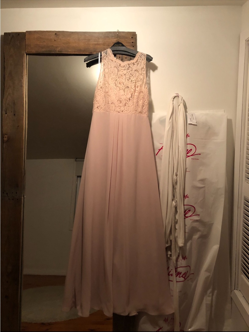 Elegant Sleeveless Lace Bodice Maxi Dress in Blush Pink